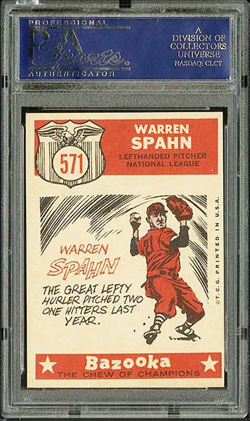 1959 Topps Warren Spahn baseball card #40 graded PSA 9 back side