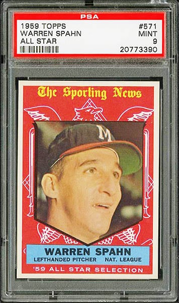 1959 TOPPS WARREN SPAHN ALL STAR BASEBALL CARD #571 GRADED PSA 9