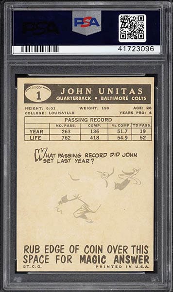 1959 Topps Johnny Unitas #1 back