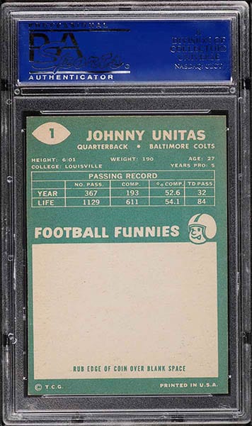 1960 Topps Johnny Unitas #1 back