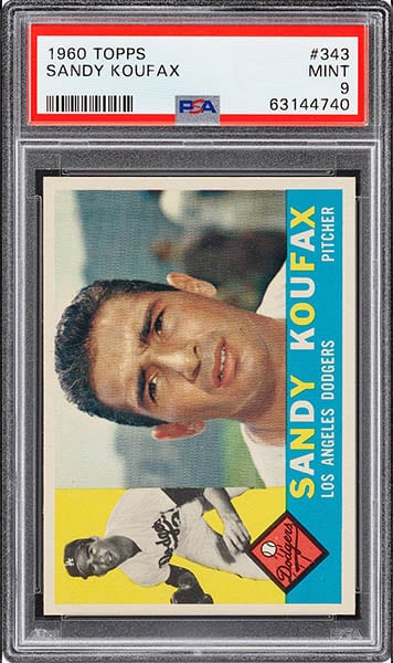 1960 Topps Sandy Koufax Baseball Card #343 graded PSA 9 mint condition