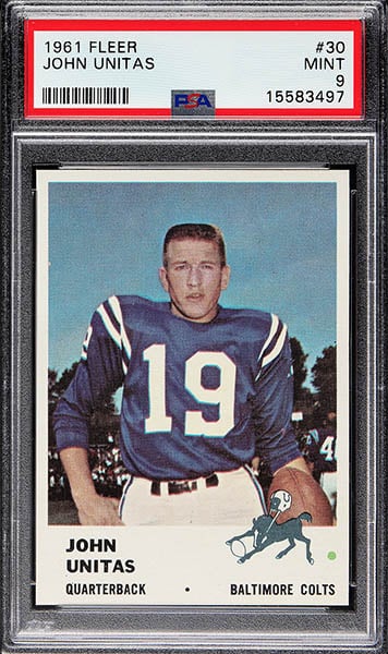 1961 Fleer Johnny Unitas football card graded PSA 9