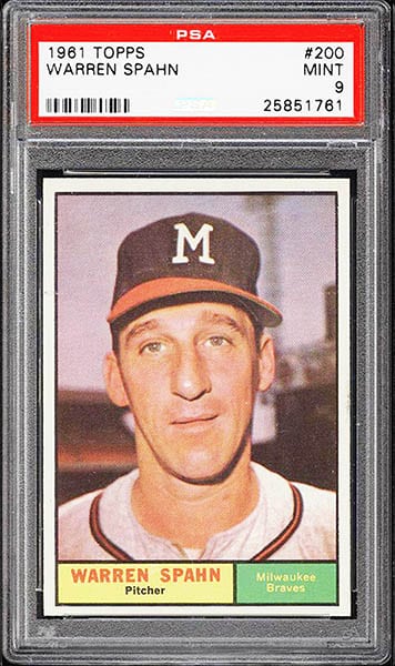 1961 Topps Warren Spahn baseball card #200 graded PSA 9