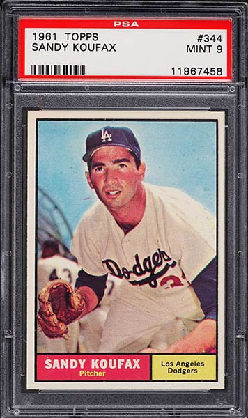 1961 Topps Sandy Koufax Baseball Card #344 graded PSA 9 mint condition
