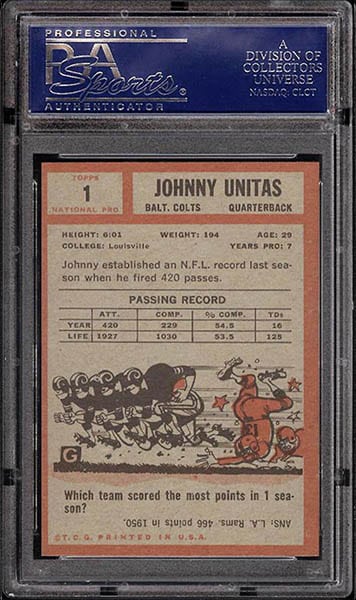 1962 Topps Johnny Unitas #1