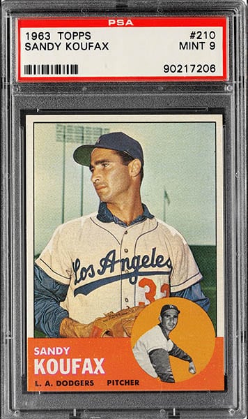 1963 Topps Sandy Koufax Baseball Card #210 graded PSA 9 mint condition