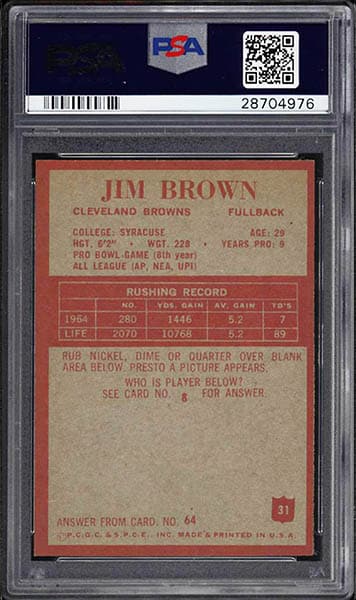 1965 PHILADELPHIA JIM BROWN #31