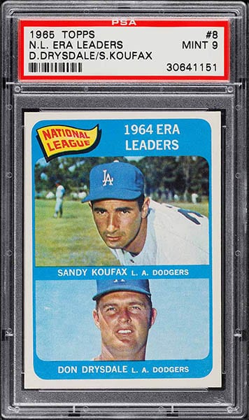 1965 Topps ERA Leaders Sandy Koufax Baseball Card #8 graded PSA 9