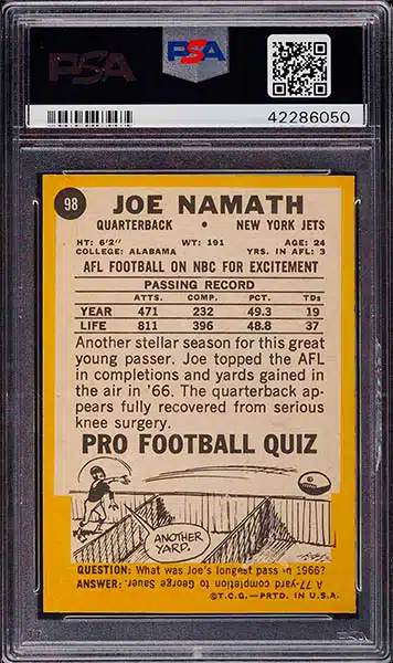 : 1968 Topps # 65 Joe Namath New York Jets (Football