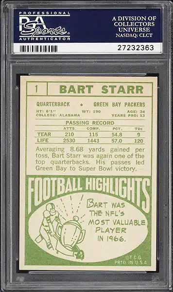 1969 Topps #215 Bart Starr Green Bay Packers Football Card Low Grade