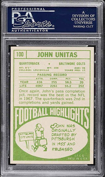 1968 Topps Johnny Unitas #100