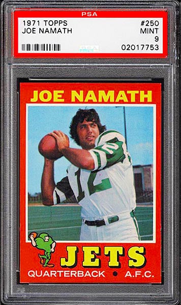 1971 Topps Joe Namath football card graded PSA 9
