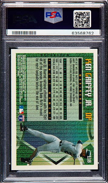 1995 Finest KEn Griffey Jr. Refractor #118 graded PSA 9 back