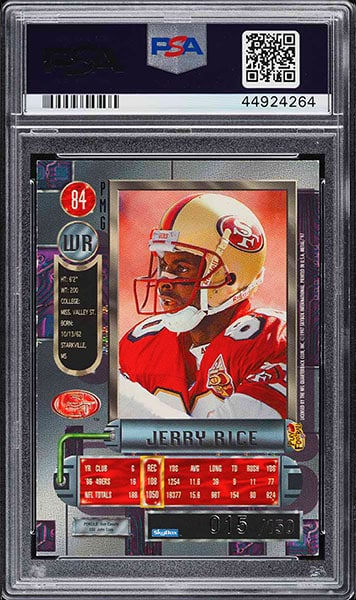 1997 Metal Universe Jerry Rice Precious Metal Gems Green parallel football card #84 graded PSA 6 back