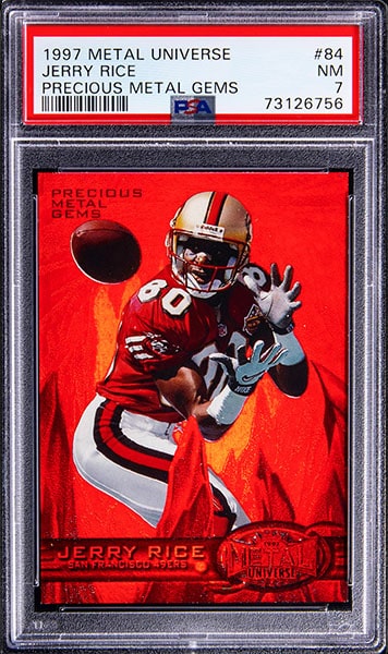 1997 Metal Universe Jerry Rice Precious Metal Gems Red parallel football card #84 graded PSA 7