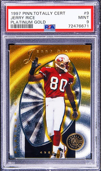 1997 Pinnacle Totally Certified Jerry Rice Platinum Gold parallel football card #9 graded PSA 9