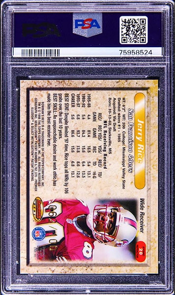1998 Bowman's Best Jerry Rice Atomic Refractor #20 graded PSA 10 back
