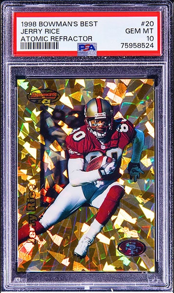 1998 Bowman's Best Jerry Rice Atomic Refractor #20 graded PSA 10