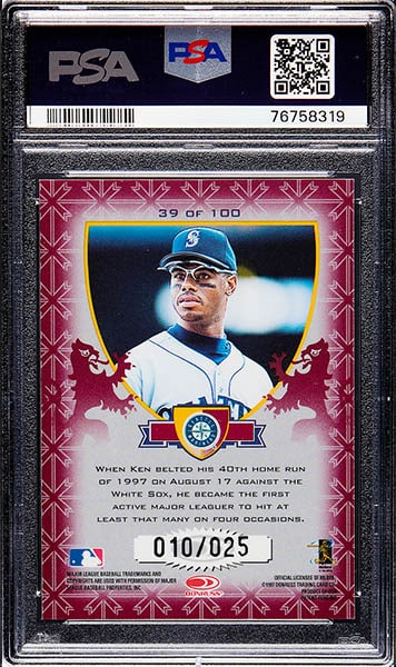 1998 Donruss Crusade Ken Griffey Jr. Red Insert #39 graded PSA 10 back