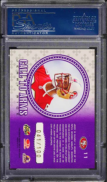 1998 Leaf Rookies & Stars Jerry Rice Crusade Purple football card insert #11 graded PSA 10 back