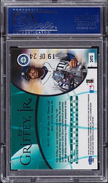 1999 Fleer Brilliants Ken Griffey Jr. 24KT Gold parallel #24TG graded PSA 10 back