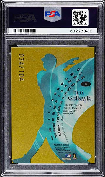 1999 Skybox E-X Century Ken Griffey Jr. Essential Credentials parallel #17 graded PSA 9 back