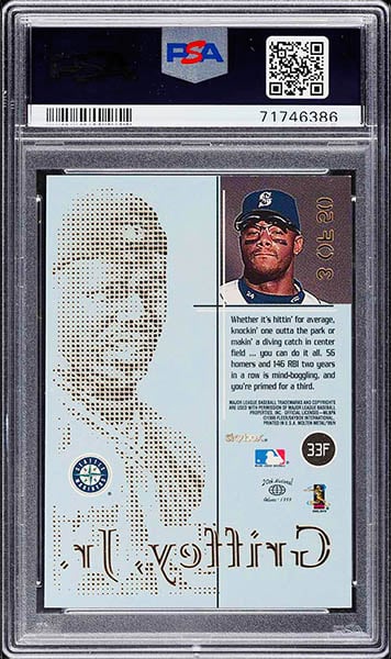 1999 Skybox Molten Metal Ken Griffey Jr. Fusion Titanium insert #33F graded PSA Authentic back