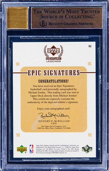 1999 UPPER DECK CENTURY LEGENDS EPIC SIGNATURES 3/23 MICHAEL JORDAN AUTOGRAPH #MJ GRADED BGS 9.5 BACK