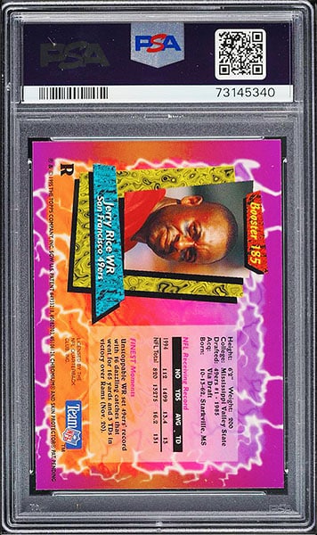 1995 Topps Jerry Rice Finest Boosters Refractor #185 graded PSA 10 back