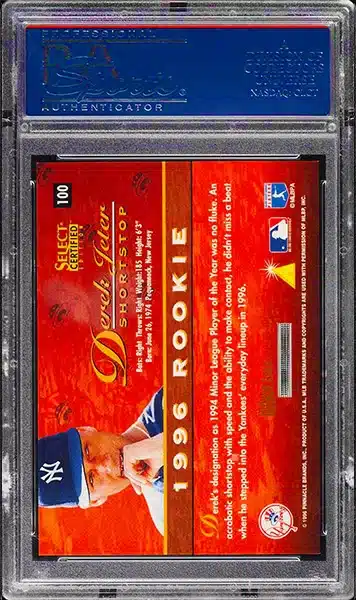 1996 Select Certified Derek Jeter Mirror Gold parallel baseball card #100 graded PSA 10 back