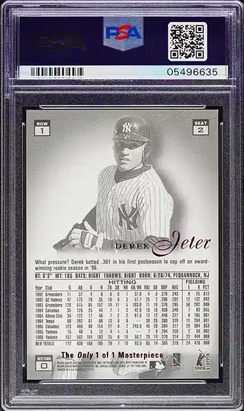 1997 Flair Showcase Legacy Collection Masterpiece one of one Derek Jeter brare baseball card #2 graded PSA 8 back