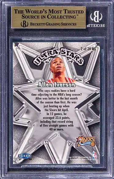 1997 Fleer Ultra Stars Gold Allen Iverson Basketball Card Insert #2 graded BGS 9.5 back