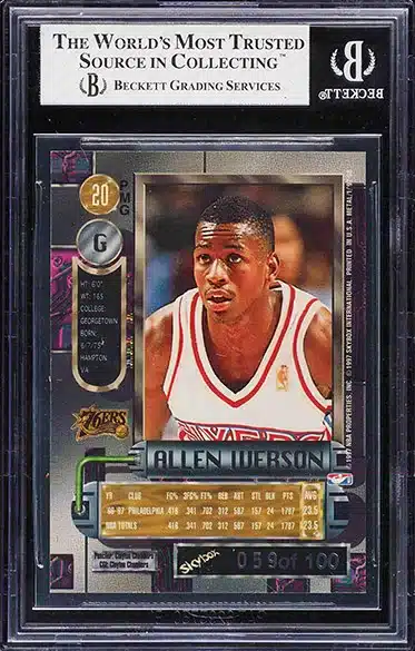 1997 Metal Universe Precious Metal Gems PMG Allen Iverson Red Basketball Card parallel #20 graded BGS 8 back
