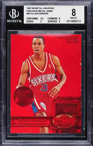 1997 Metal Universe Precious Metal Gems PMG Allen Iverson Red Basketball Card parallel #20 graded BGS 8