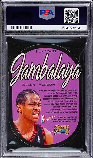 1997 Skybox E-X2001 Jambalaya Allen Iverson die cut basketball card insert #1 graded PSA 8 back
