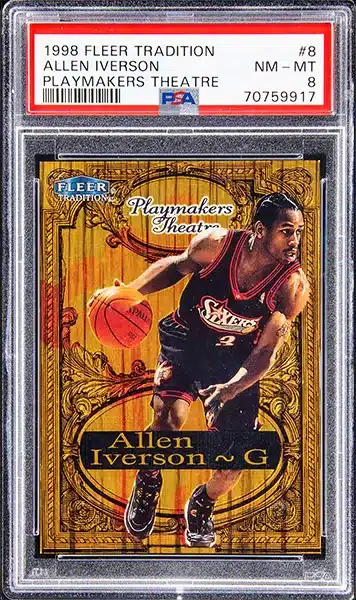 1998 Fleer Tradition Playmakers Theatre Allen Iverson Basketball Card Insert #8 graded PSA 8