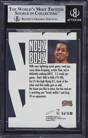 1998 Skybox Thunder Noyz Boyz Allen Iverson die cut basketball card insert #8 graded BGS 9 back