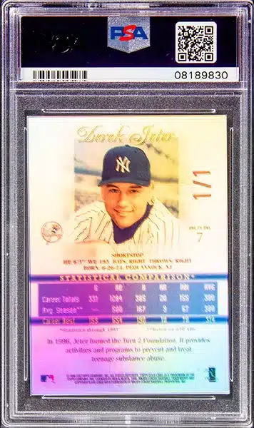 1998 Topps Gold Label Derek Jeter Class 1 Gold Label 1 of 1 baseball card graded PSA 9 mint condition