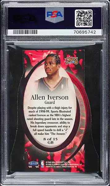 1999 Fleer Tradition Game Breakers Allen Iverson basketball die cut insert #8 graded PSA 7 back