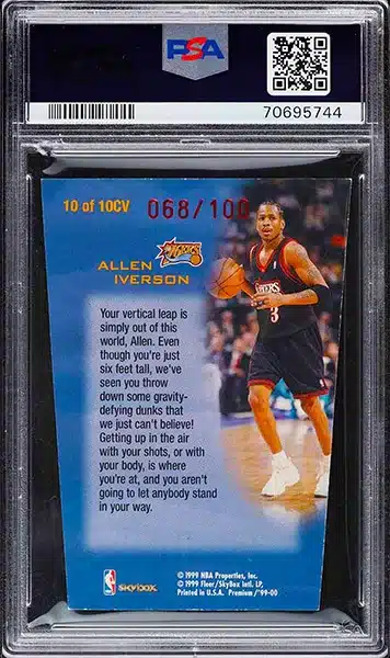 1999 Skybox Premium Club Vertical Allen Iverson die cut basketball card insert #10 graded PSA 6 back