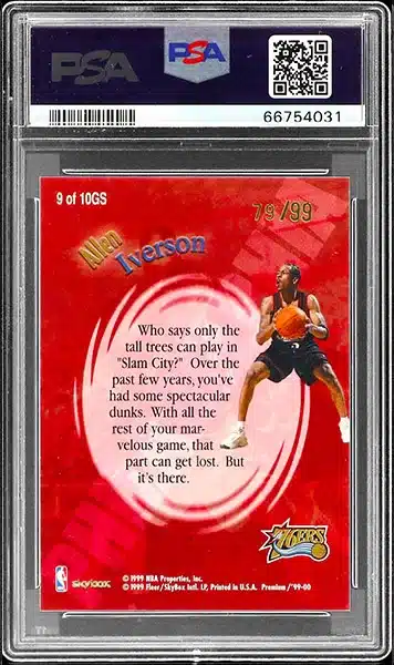 1999 Skybox Premium More Good Stuff Allen Iverson basketball card insert #9 graded PSA 7 back