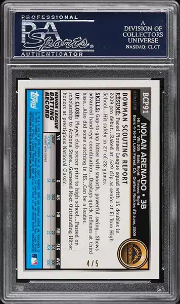 2010 Bowman Chrome Prospects Red Refractor Nolan Arenado ROOKIE AUTO /5 PSA 9 back side