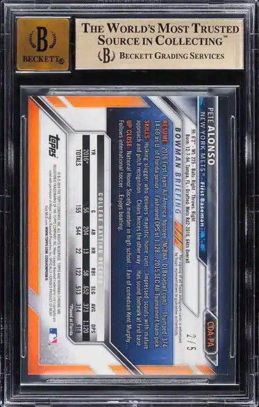 2016 Bowman Chrome Red Refractor Pete Alonso ROOKIE AUTO /5 #CDAPA BGS 9.5 GEM back side