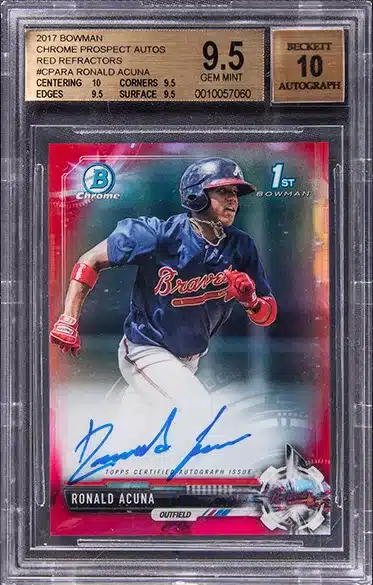 2017 Bowman Chrome Prospect Autographs Red Refractor #CPA-RA Ronald Acuna Jr. Signed Rookie Card (#5/5) - BGS GEM MINT 9.5