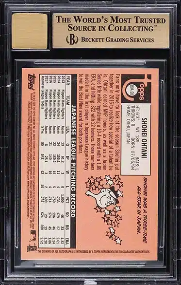 2018 Topps Heritage Real One Red Ink Shohei Ohtani ROOKIE AUTO /69 BGS 9.5 GEM back