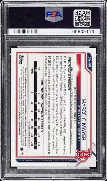 2021 Bowman Chrome Red Refractor Marcelo Mayer ROOKIE AUTO DNA 10 /5 PSA 9 MINT BACK