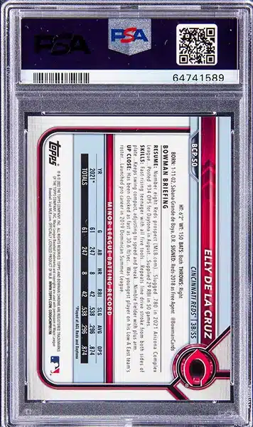 2022 Bowman Chrome Prospects Superfractor #BCP-50 Elly De La Cruz Rookie Card (#1/1) – PSA GEM MT 10 BACK SIDE