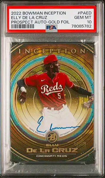 2022 Bowman Inception Prospect Autographs Gold Foil Elly De La Cruz (#48/50) - – PSA GEM MT 10