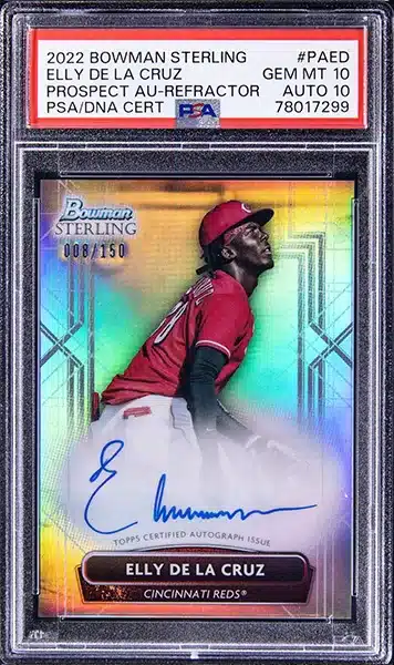 2022 Bowman Sterling Prospect Autograph Refractor #PA-ED Elly de la Cruz Signed Card (#008/150) - PSA GEM MT 10, PSA/DNA GEM MT 10