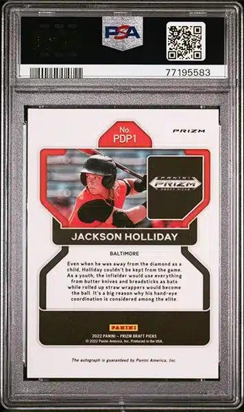 2022 Panini Prizm Draft Picks #PDP1 Jackson Holliday – PSA GEM MT 10 BACK SIDE